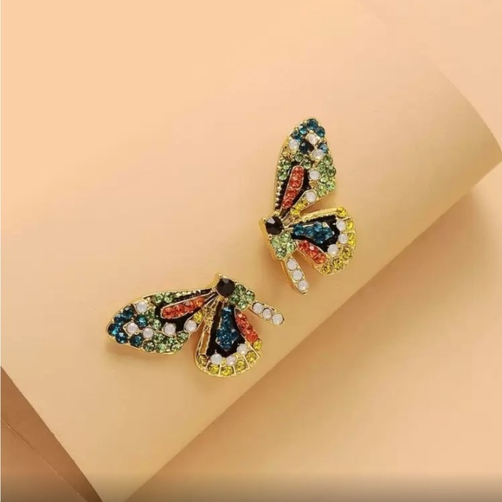 ✨Rhinestone Vibrant Multicolor Butterfly Earrings